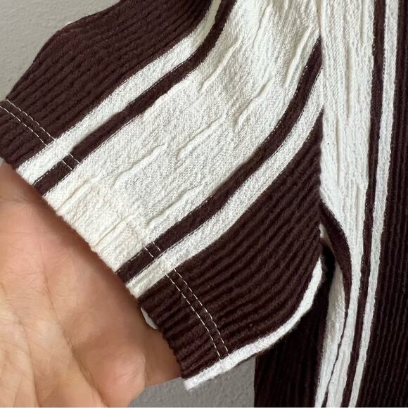 Zara Trafaluc Vertical Striped Dress Y2K V Neck Cream Brown Small - Picture 4 of 6